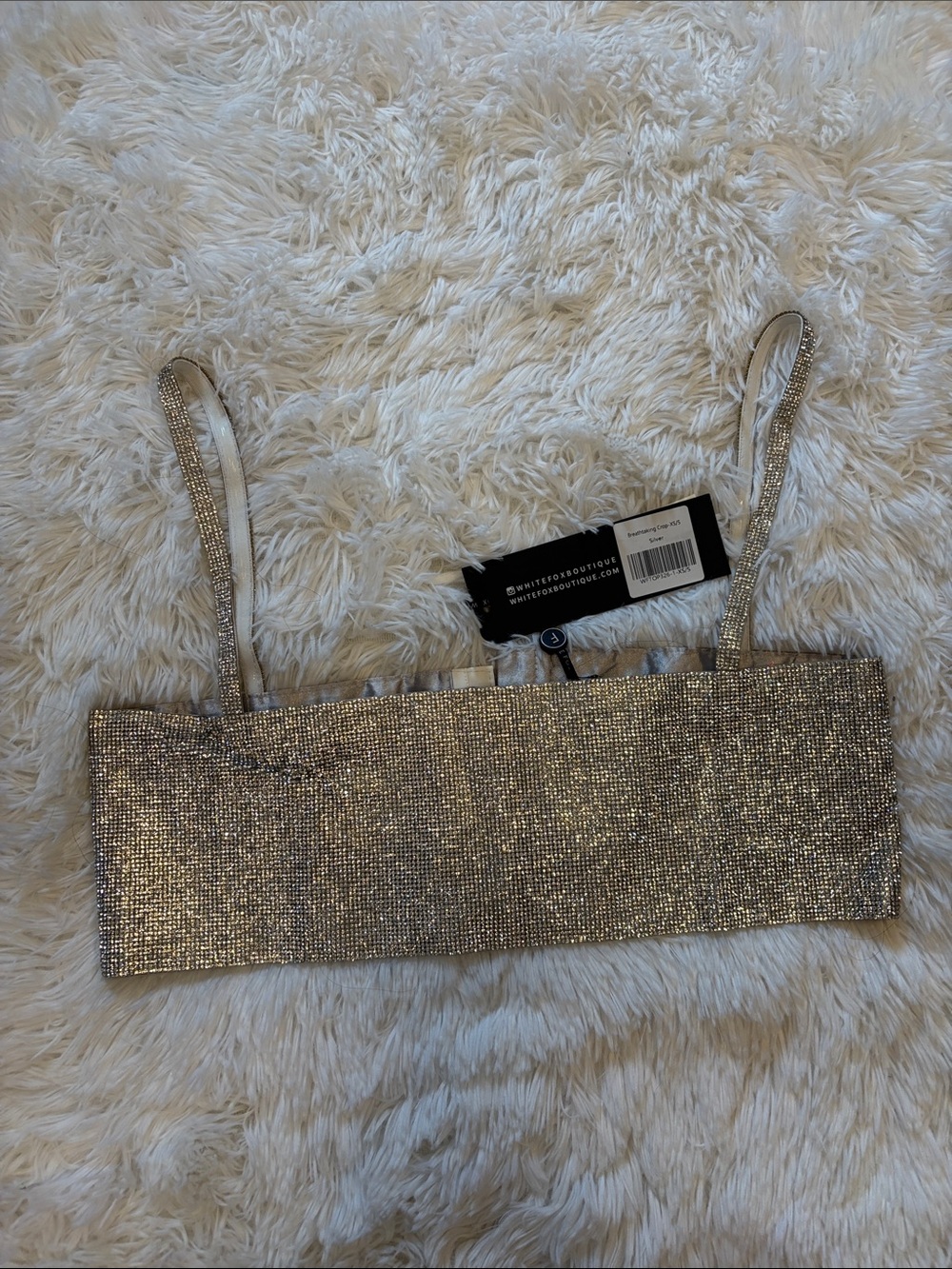 White Fox Boutique Silver Sparkle Crop Top
